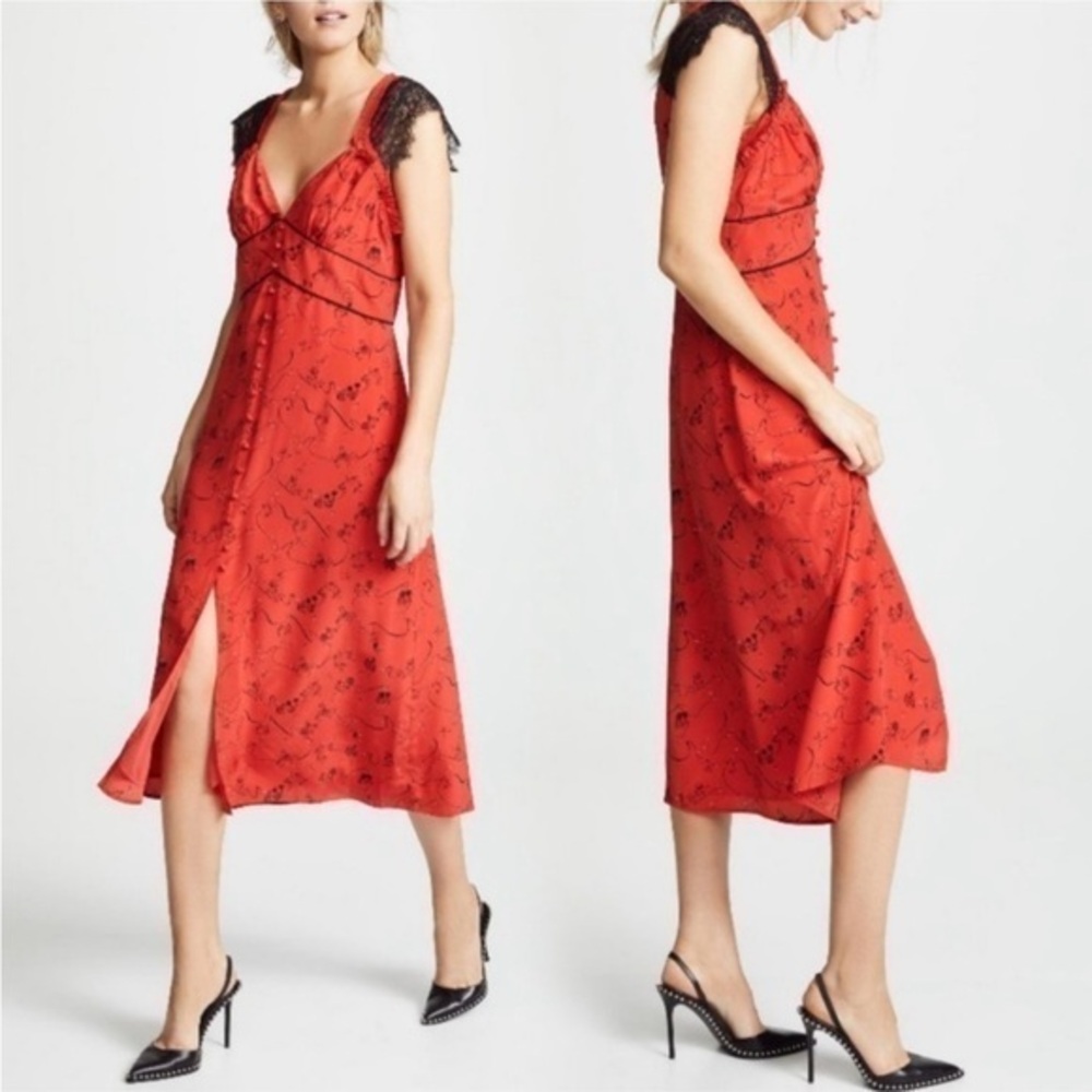 ▶️ Tanya Taylor ◀️ Red Astrology/ Zodiac Print Kara Dress